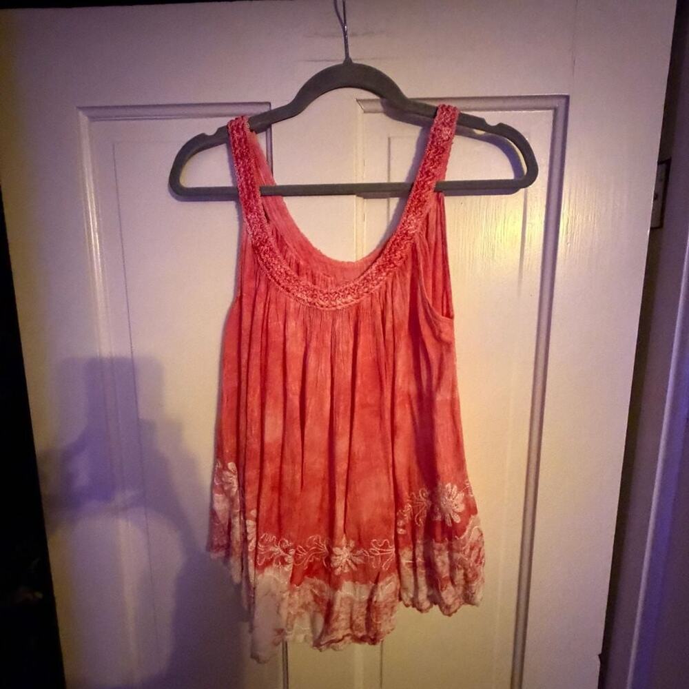 India Boutique Coral Tie Dye Embroidered Boho Sleeveless Top